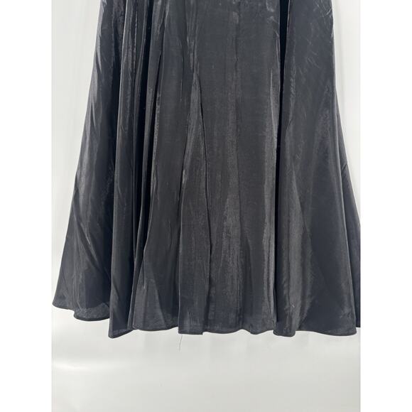 Vintage JS Collections Skirt Womens 14 Black 90s Satin A Line Flounce Lined Maxi - Picture 14 of 16